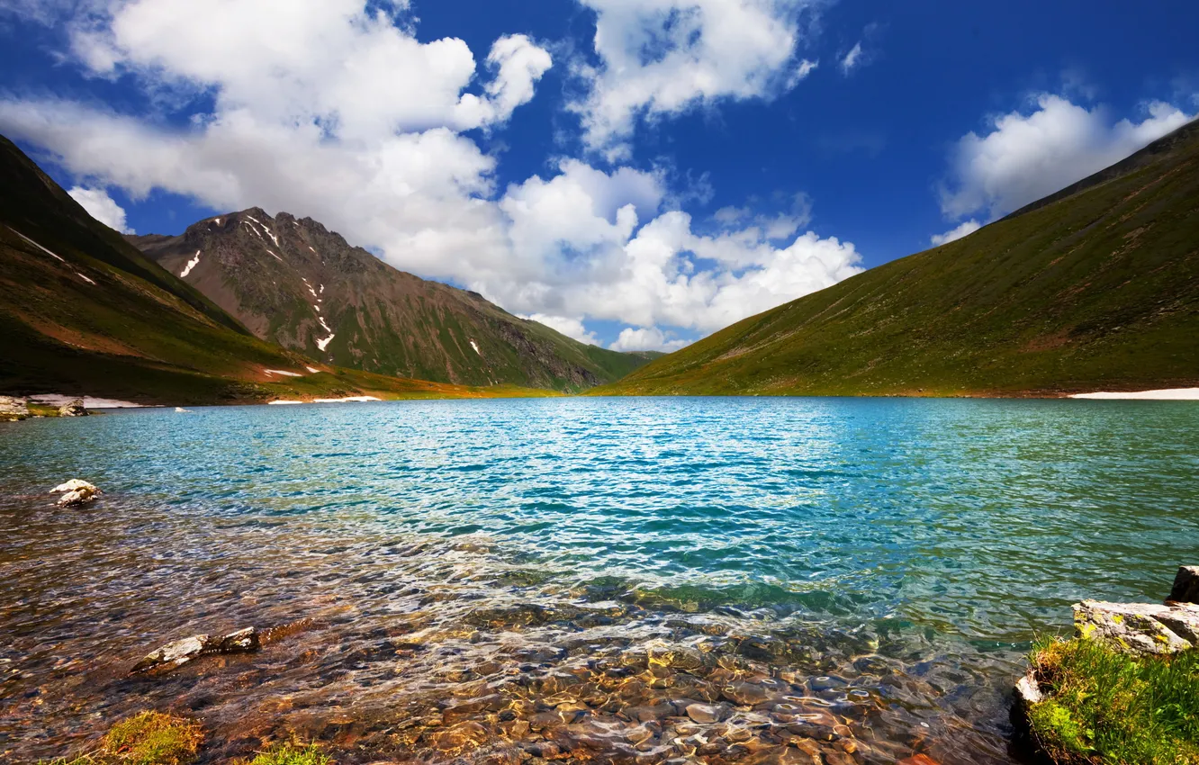 Photo wallpaper mountains, nature, lake