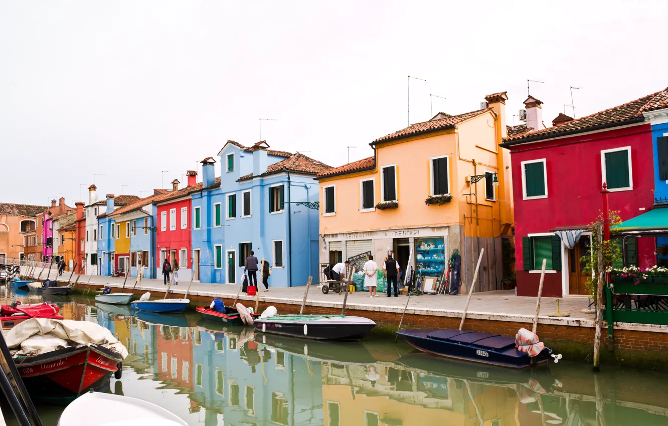 Photo wallpaper Home, Street, Channel, Boats, Italy, Venice, Italy, Street