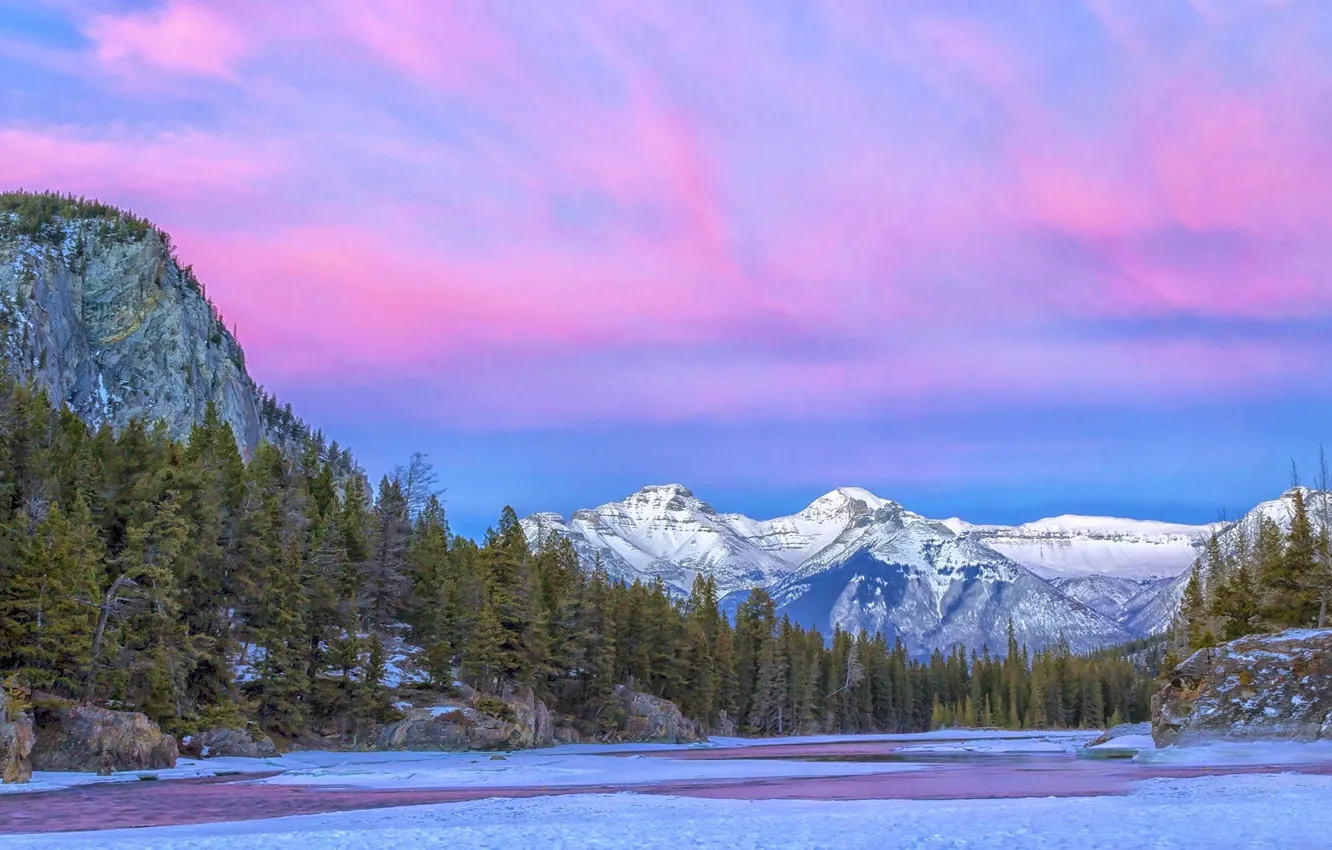Photo wallpaper mountains, river, Canada, national Park