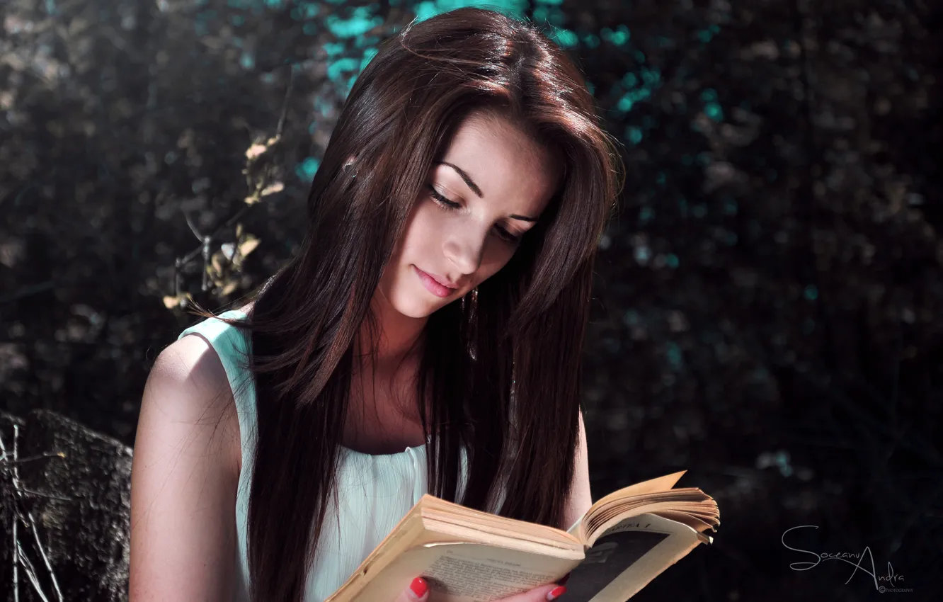 Photo wallpaper girl, book, reads