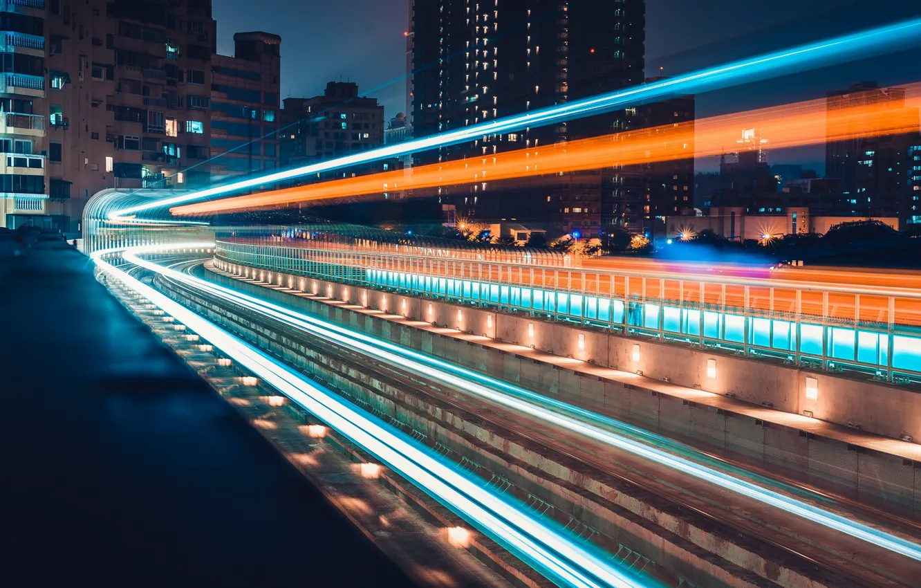 Photo wallpaper night, the city, lights, metro