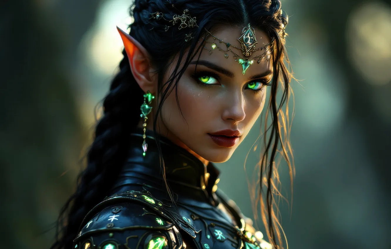 Photo wallpaper look, girl, pose, portrait, armor, fantasy, hairstyle, elf