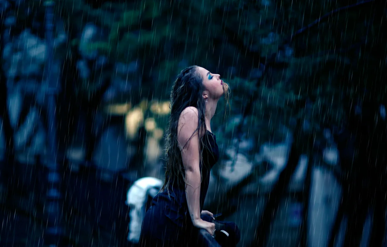 Photo wallpaper girl, rain, passion, wet, tattoo, Liberation, Alessandro Di Cicco