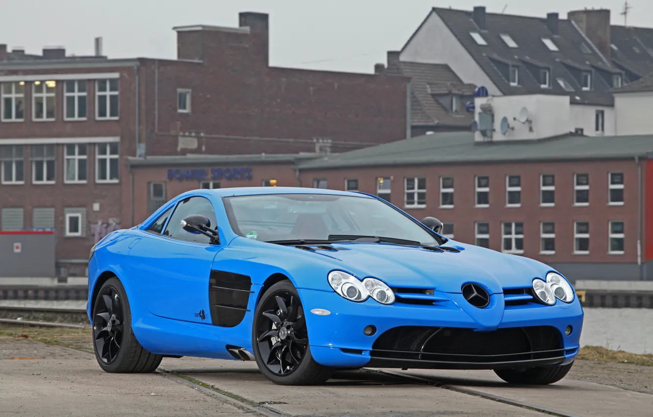 Photo wallpaper blue, the building, McLaren, Mercedes, blue, building, slr, Mercedes