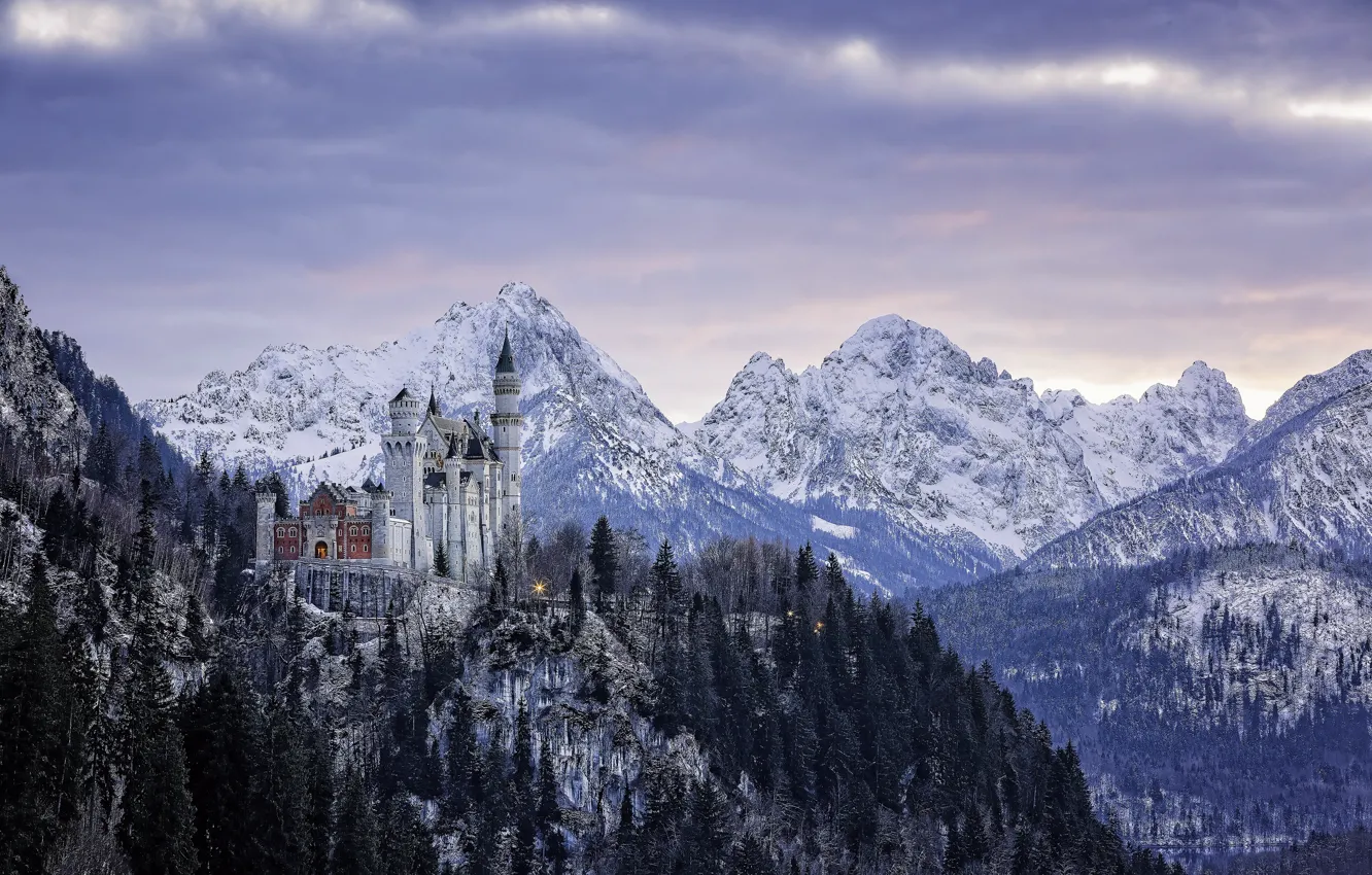 Photo wallpaper winter, mountains, castle, Germany, Bayern, panorama, Germany, Bavaria