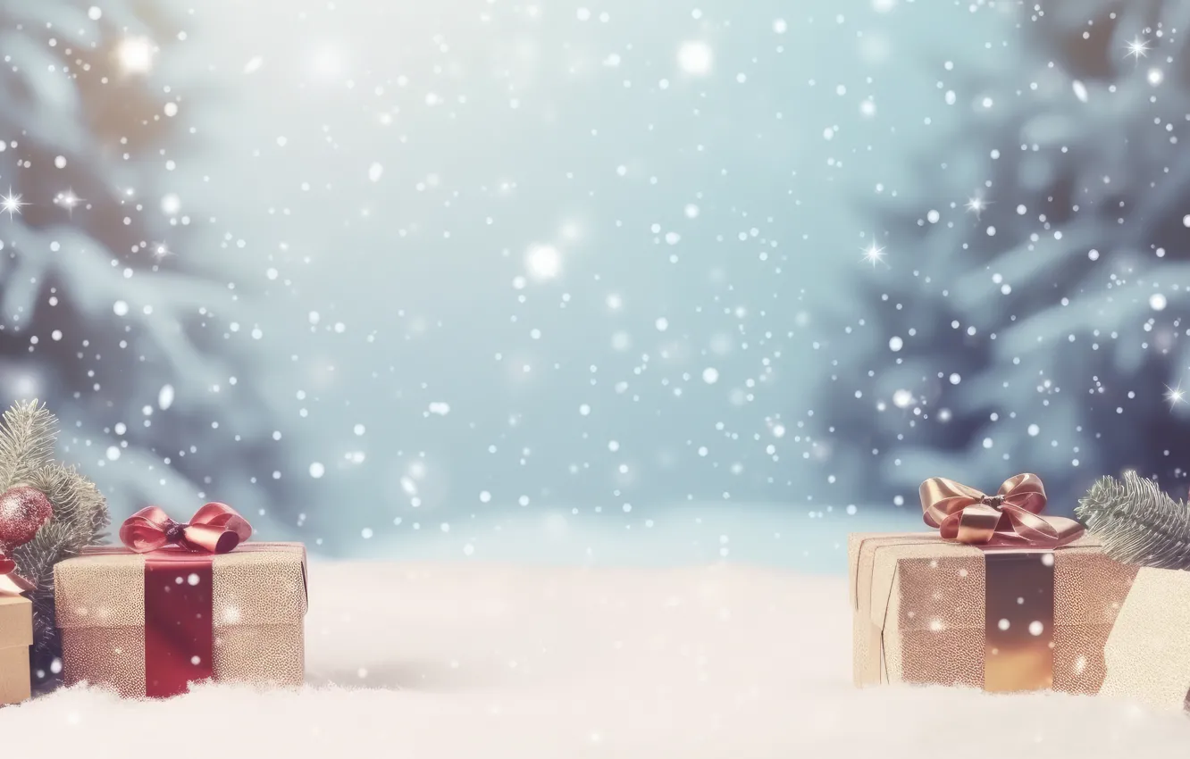 Photo wallpaper winter, snow, snowflakes, nature, gift, new year, Christmas, bow