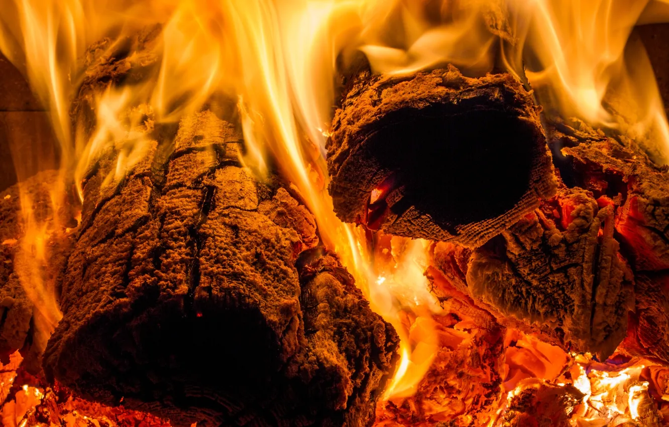 Photo wallpaper fire, flame, heat, wood