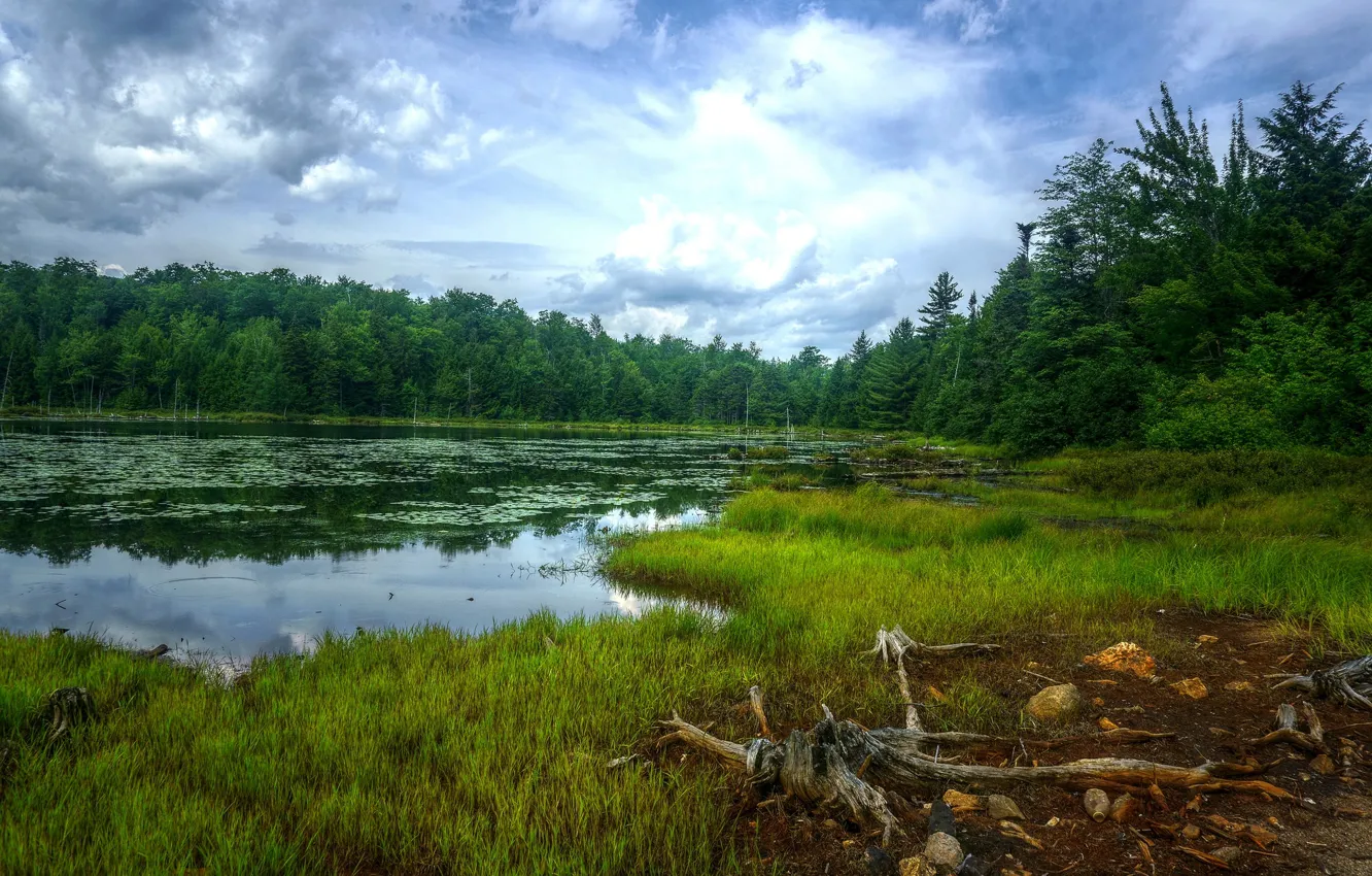 Photo wallpaper the sky, clouds, lake