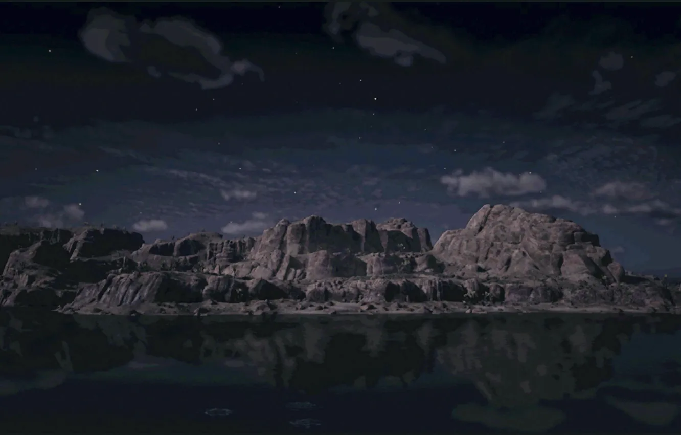 Photo wallpaper HDR, rock, game, sky, night, heaven, clouds, stars