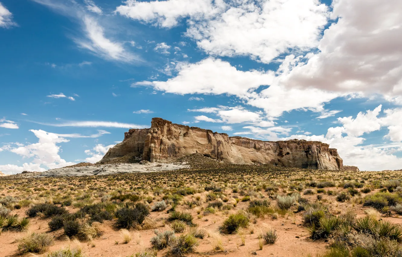 Photo wallpaper USA, rock, sky, cloud, mountain, sand, Utah, bush