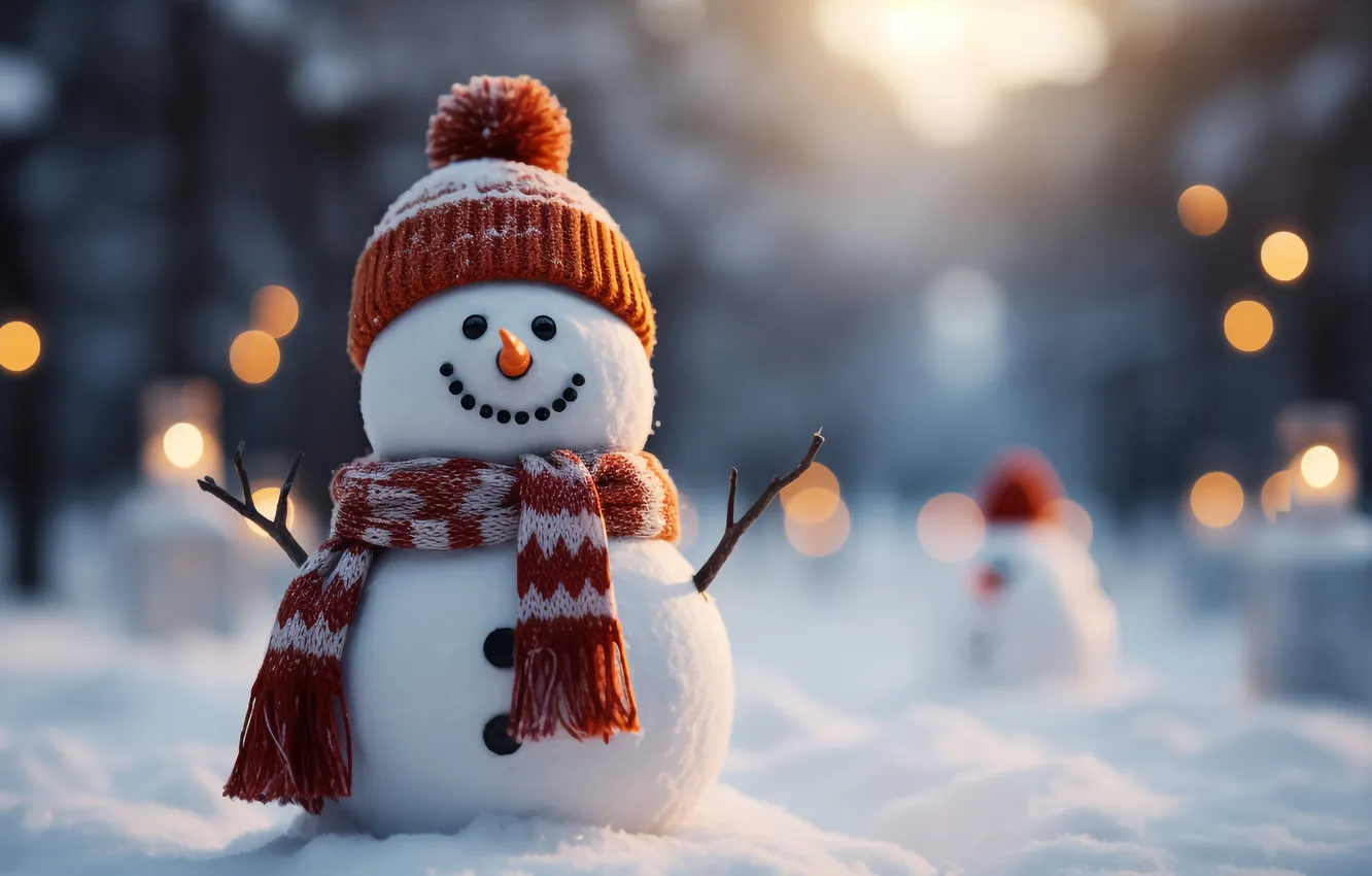 Photo wallpaper winter, snow, new year, Christmas, snowman, Christmas, winter, snow
