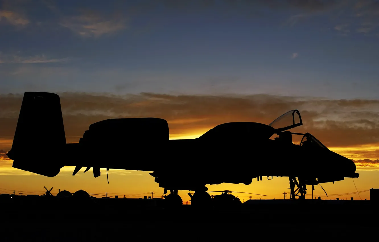 Photo wallpaper Sunset, A-10, USAF, Thunderbolt II, Aircraft, Airbase