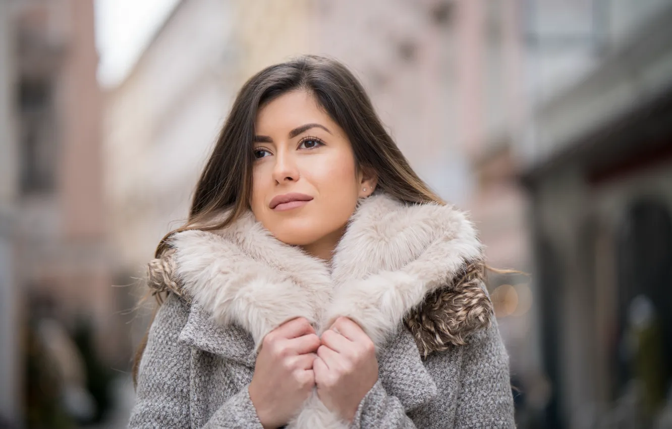 Photo wallpaper face, model, hair, coat, Aisha