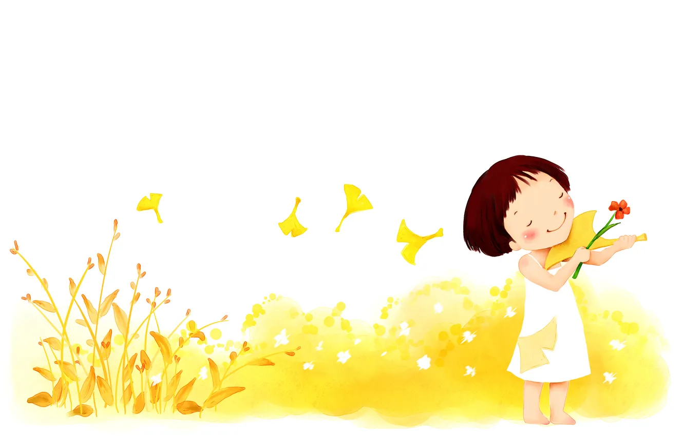 Photo wallpaper flowers, children, music, fantasy, the wind, girl, blush, baby Wallpaper