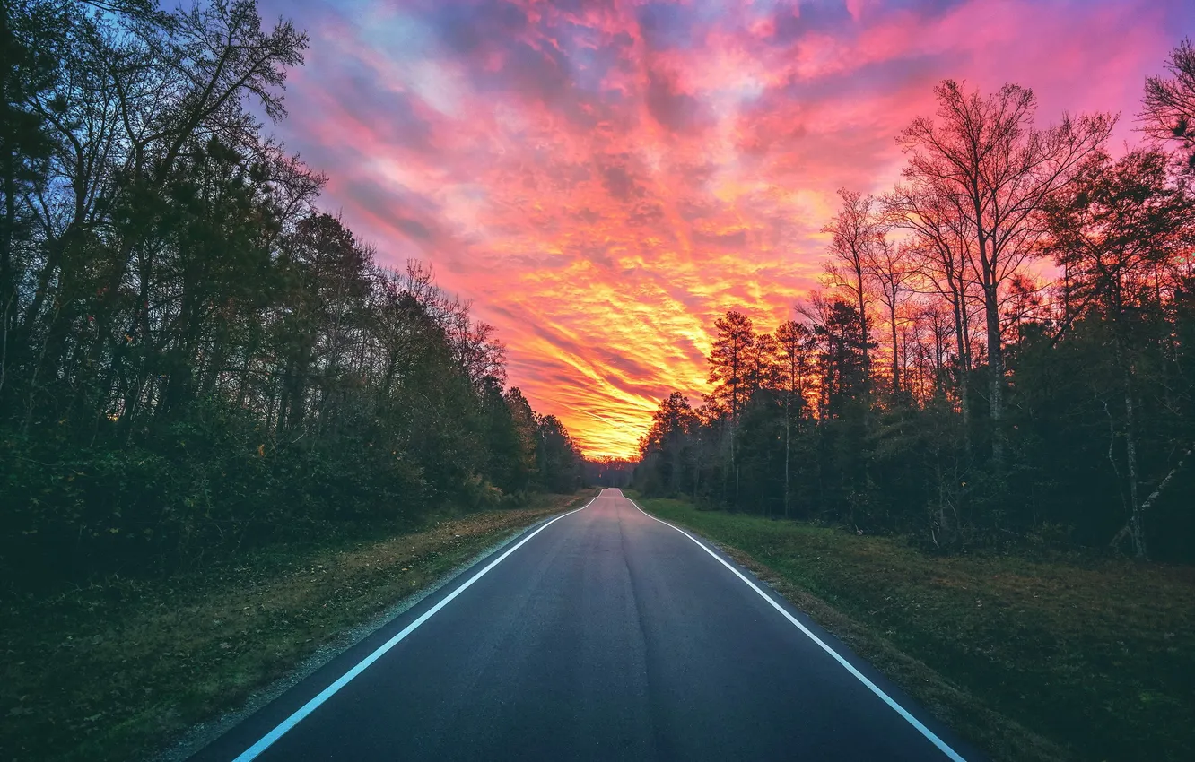 Photo wallpaper road, sunset, nature