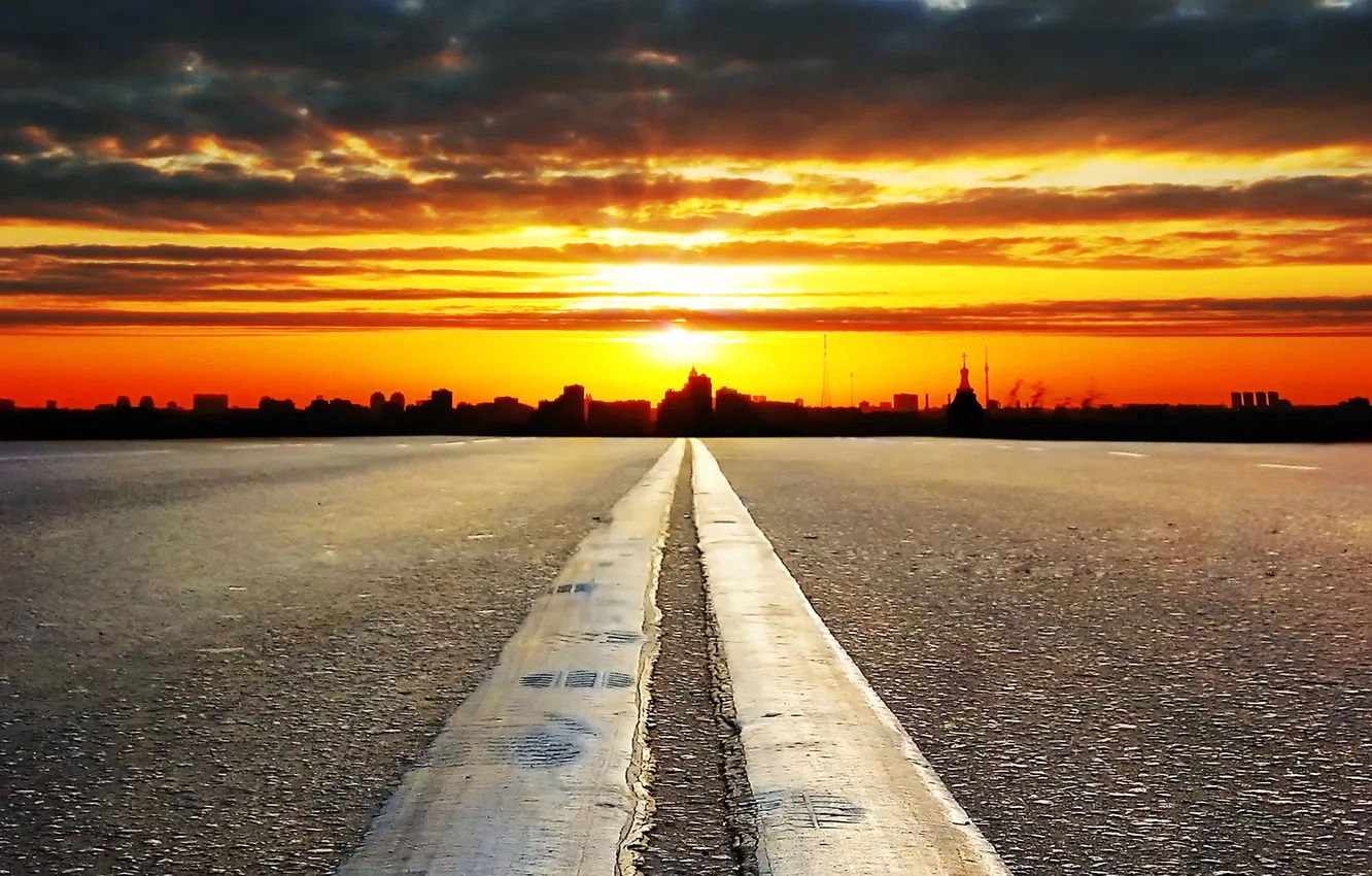 Photo wallpaper sunset, Road, the evening