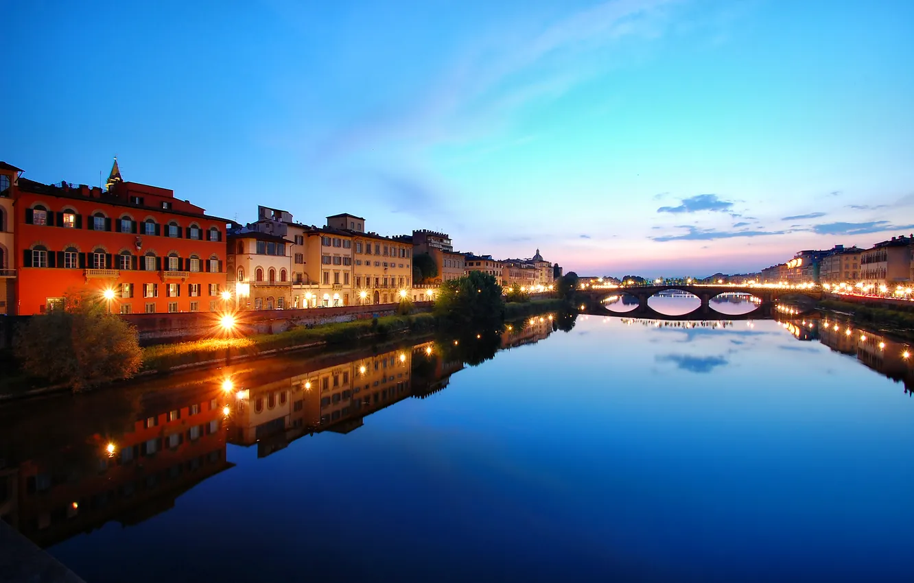 Photo wallpaper lights, Italy, Florence, twilight, Italy, Florence