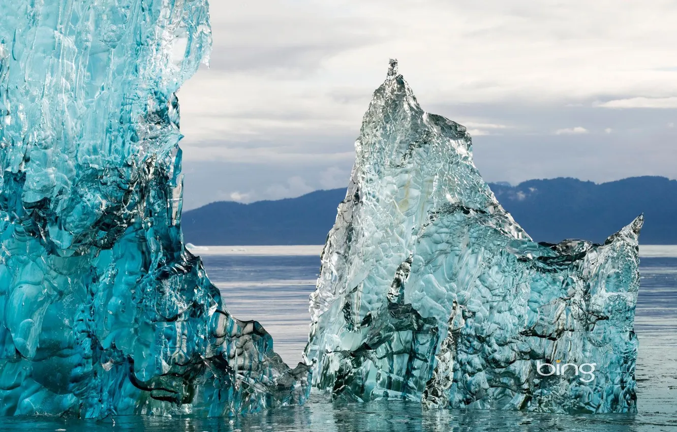 Photo wallpaper ice, sea, the sky, clouds, mountains, Alaska, lump