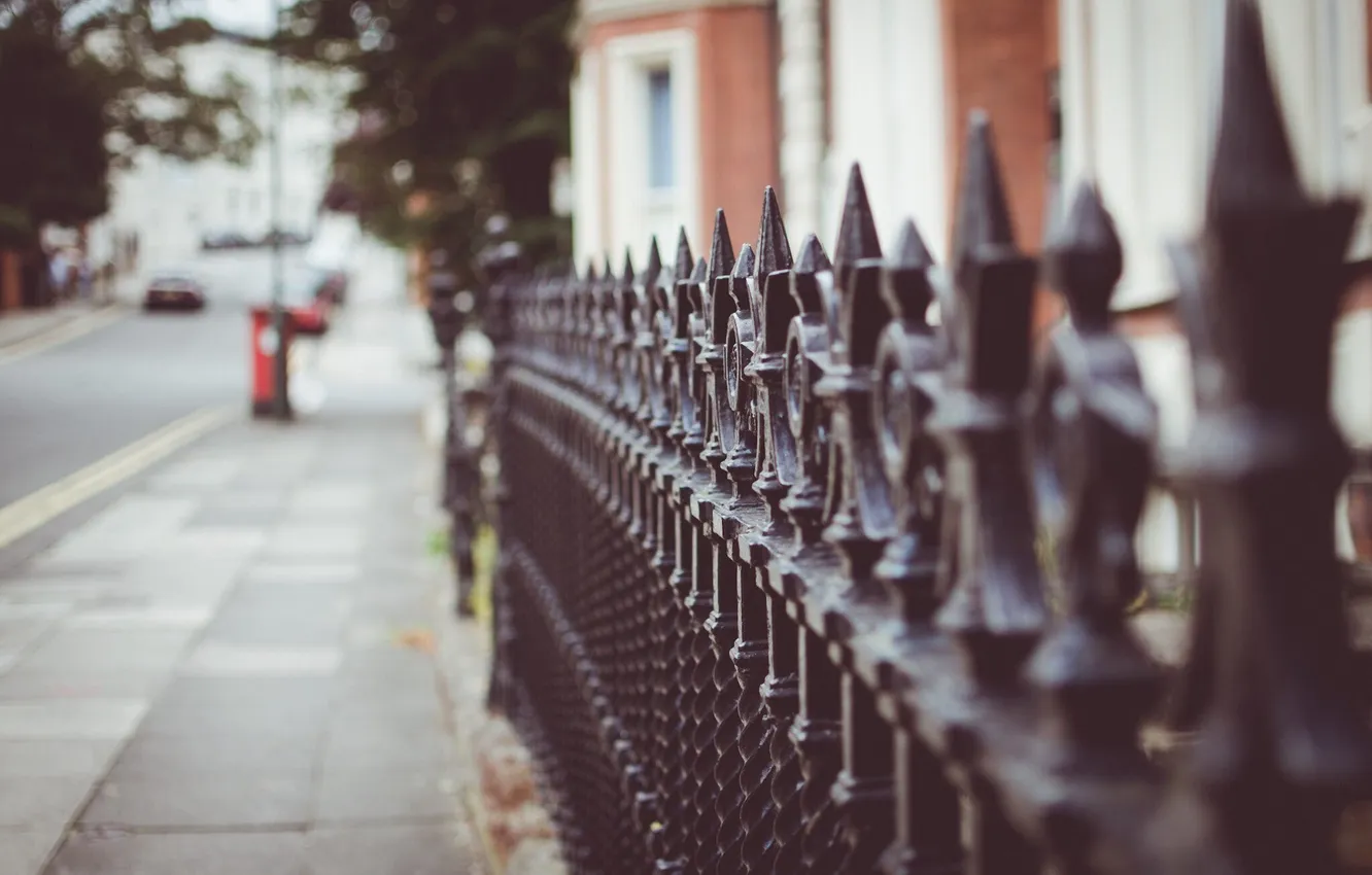 Photo wallpaper the city, street, the fence, fence