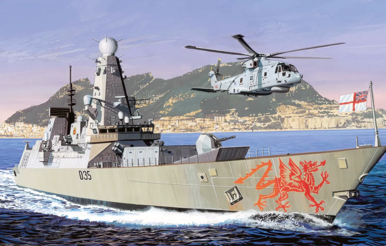 Photo wallpaper With, HMS Dragon, BAE Systems, AW101, The Royal Navy, The destroyers type 45, Type 45 …