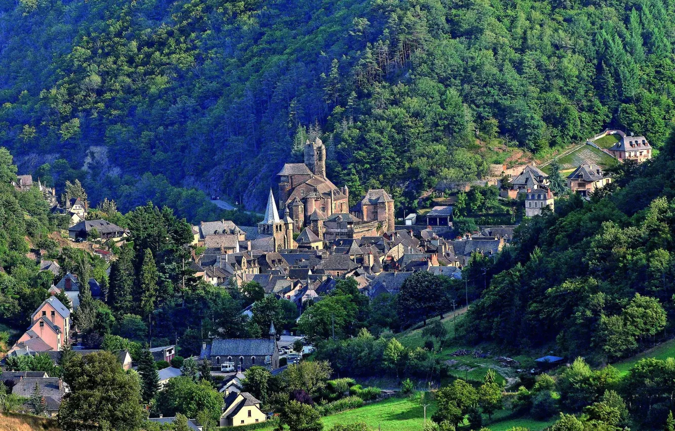 Photo wallpaper mountains, the city, castle, France, medieval architecture, castle of estaing in Aveyron