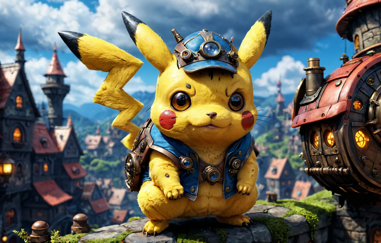 Photo wallpaper the city, Pikachu, pokemon