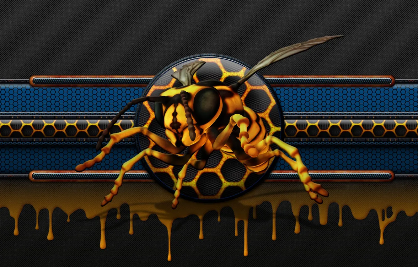 Photo wallpaper bee, cell, honey, honey, glow, bee, drip