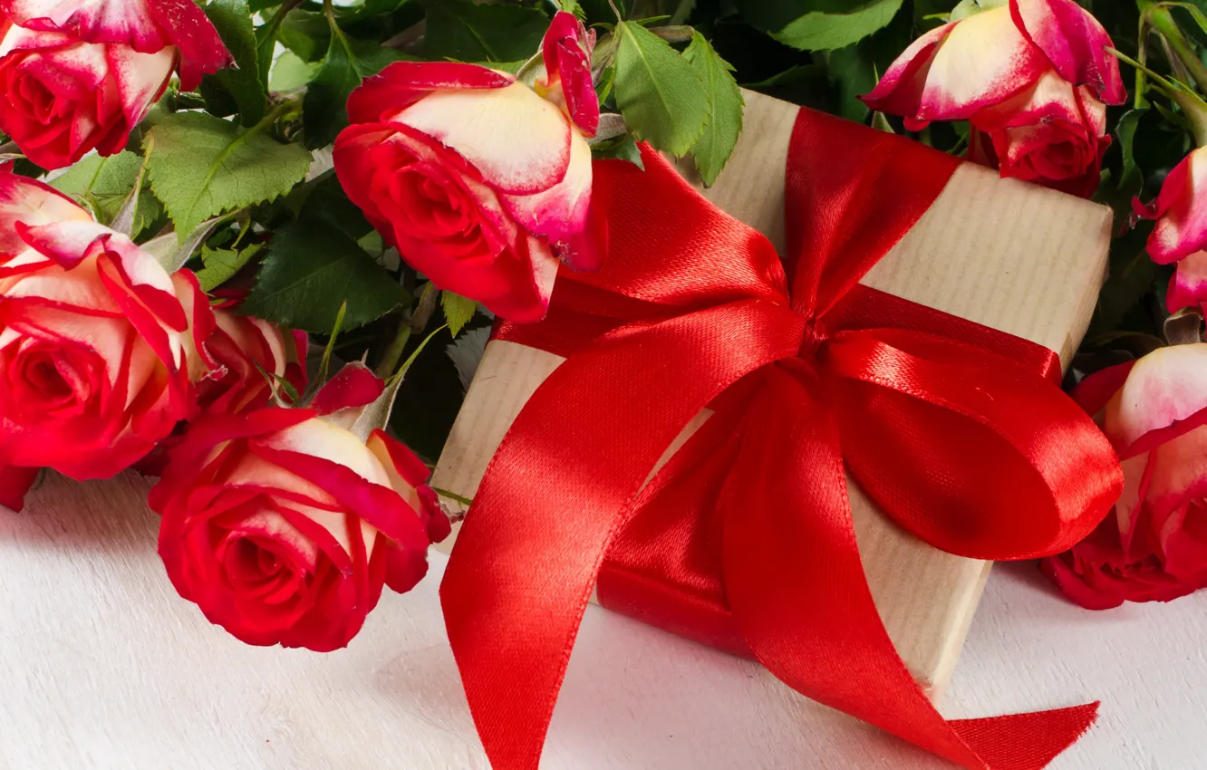 Photo wallpaper love, red, gift, roses, bouquet, tape, red, love
