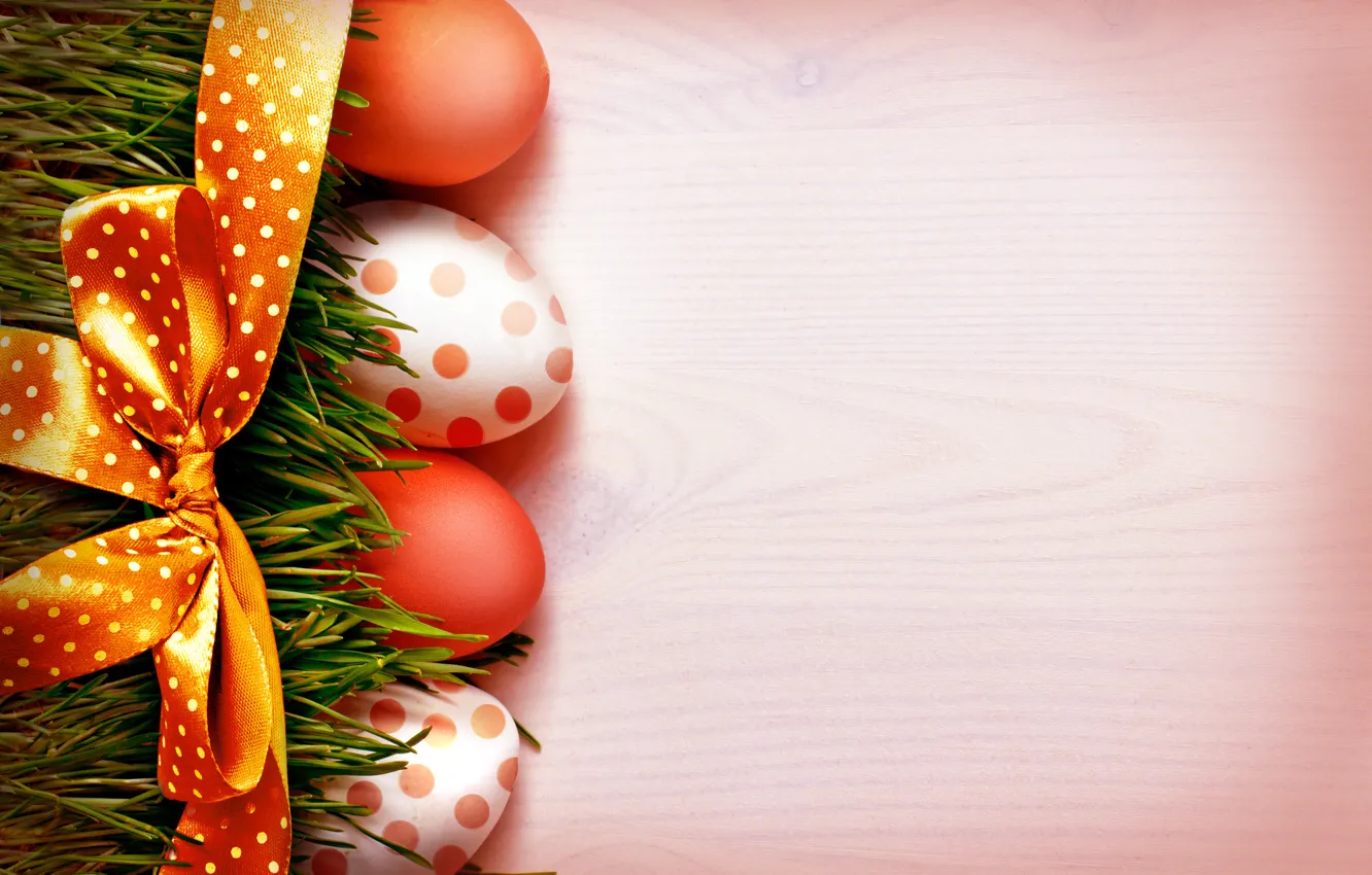 Photo wallpaper grass, holiday, eggs, Easter, tape, bow, Easter