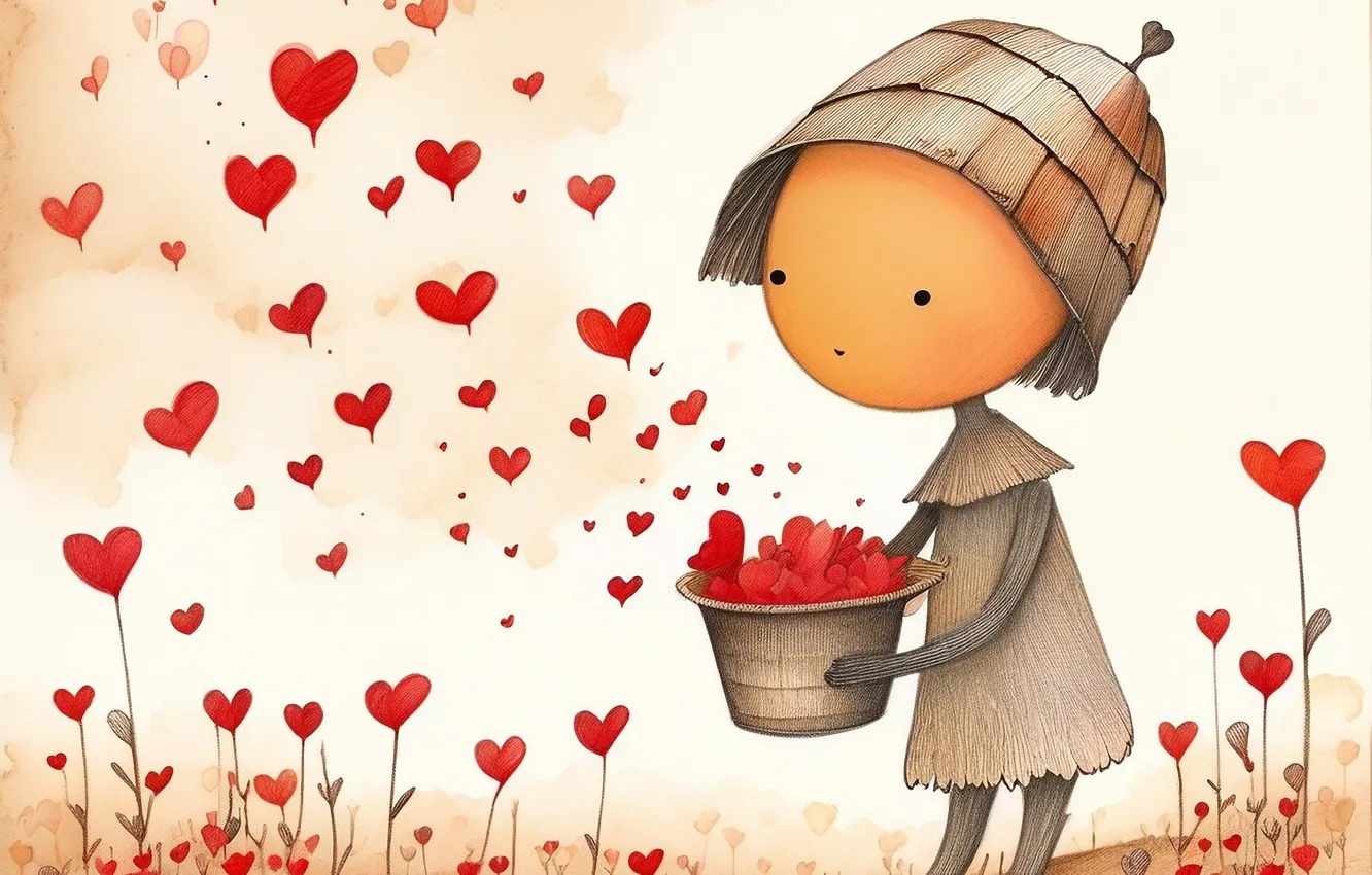 Photo wallpaper field, girl, love, holiday, heart, men, girl, hearts