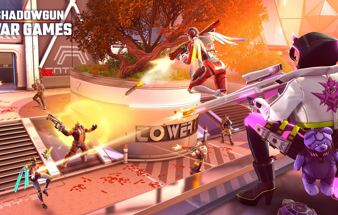 Photo wallpaper trees, the city, weapons, shootout, characters, Shadowgun War Games