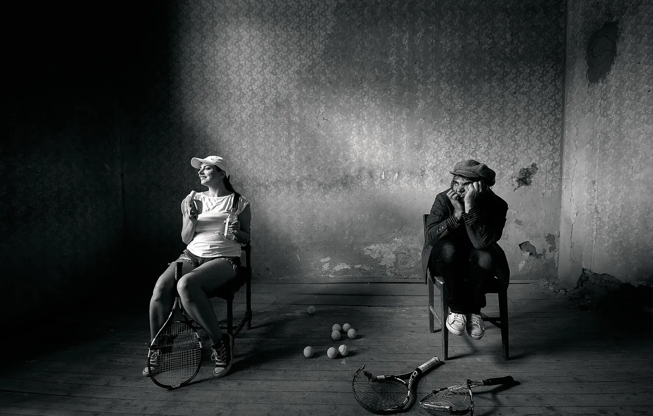 Photo wallpaper girl, man, tennis, break