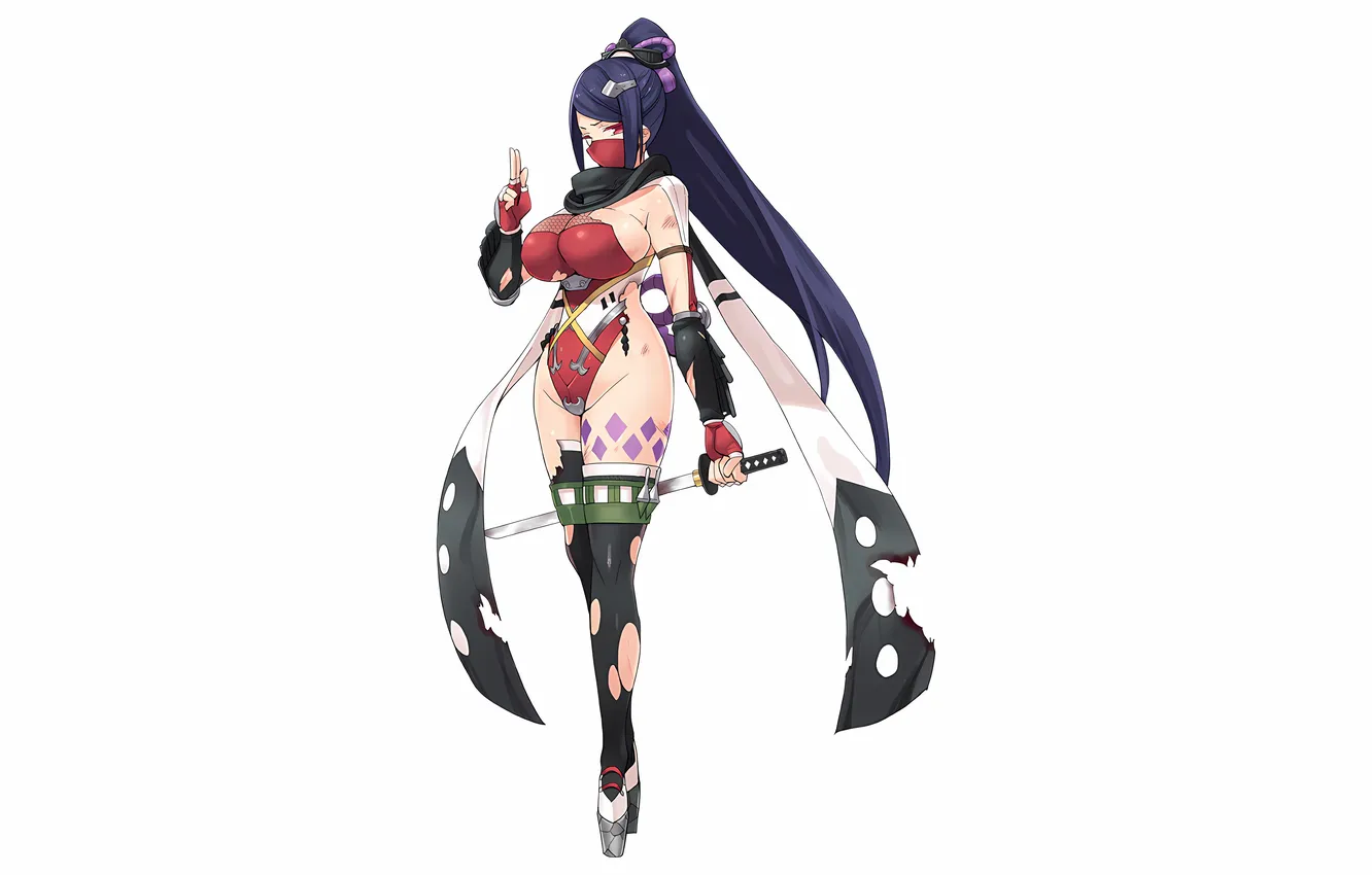 Photo wallpaper girl, sword, sexy, cleavage, thighhighs, long hair, legs, boobs