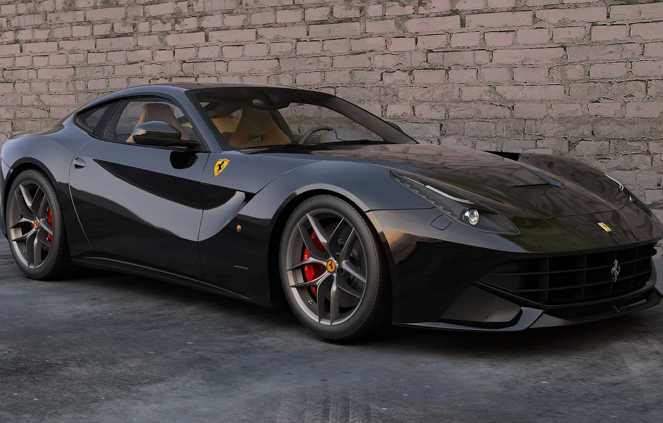 Photo wallpaper machine, wall, black, sports car, The Ferrari F12 Berlinetta