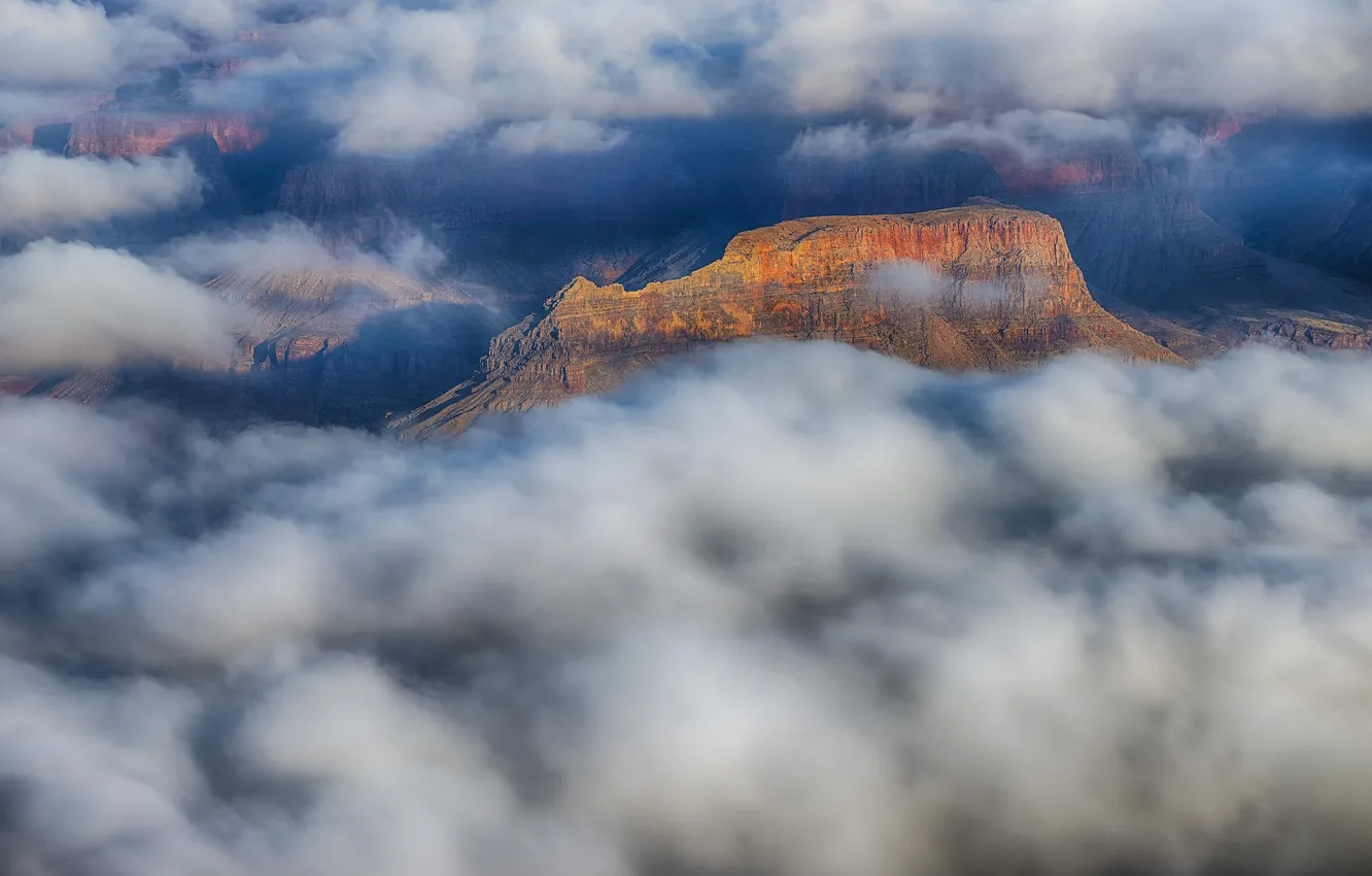 Photo wallpaper clouds, mountains, rocks, canyon