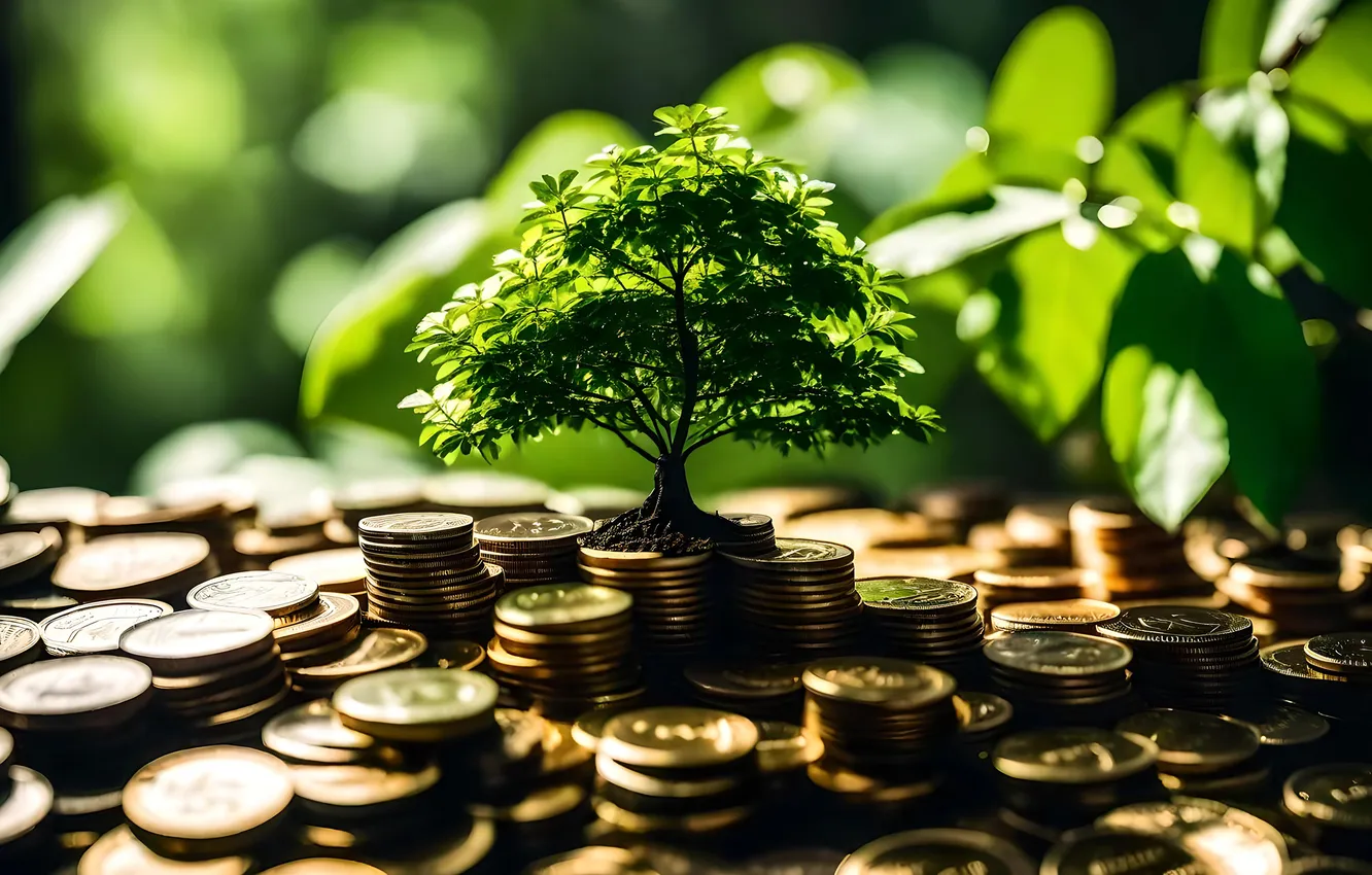 Photo wallpaper trees, money, coins