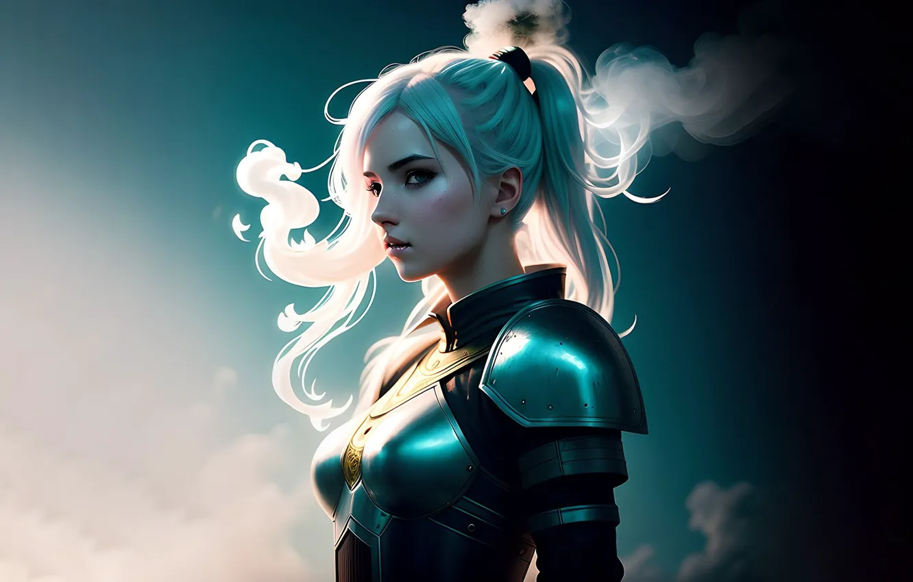 Photo wallpaper mole, earrings, smoke, beautiful, girl, armor, blonde