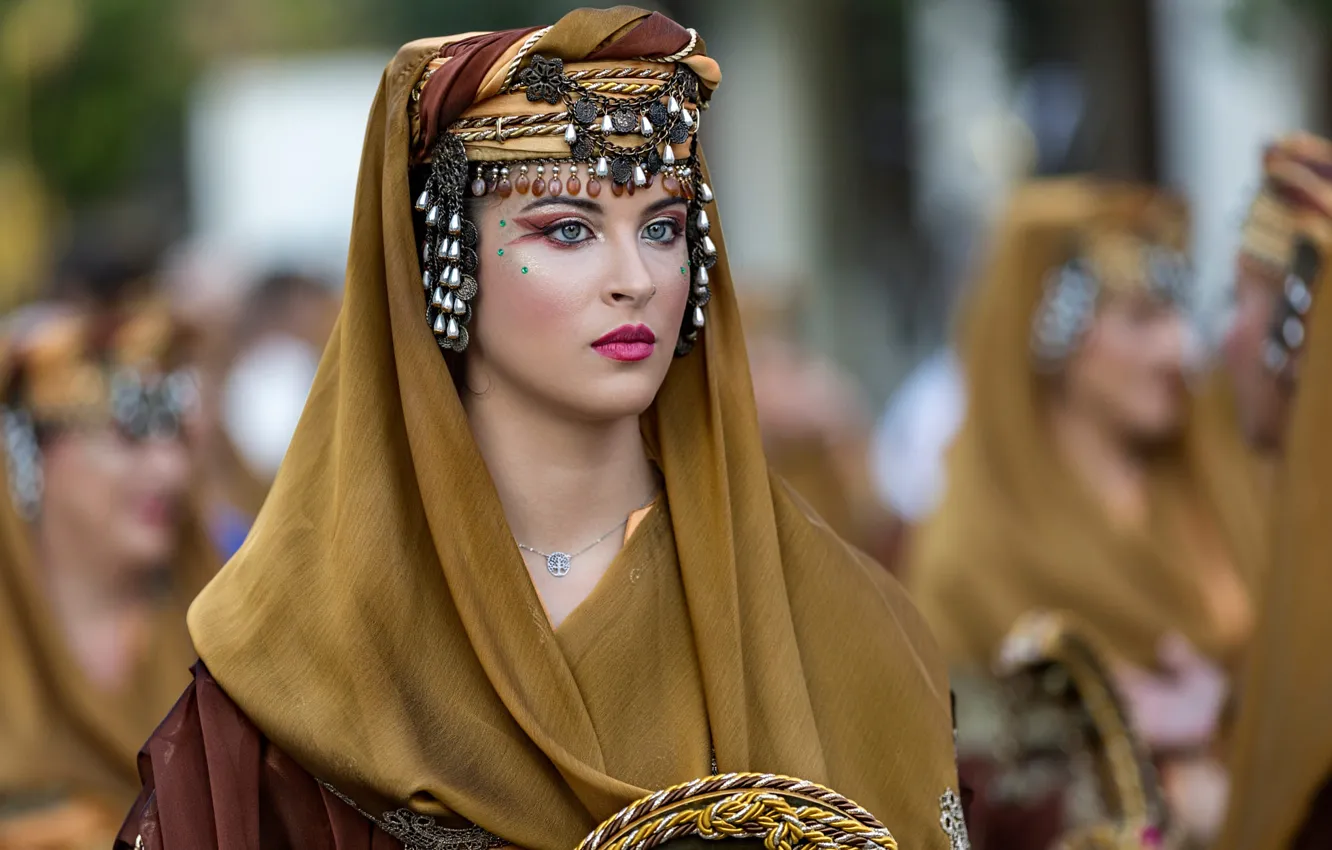 Photo wallpaper style, look, portrait, fabric, makeup, outfit, decoration, headdress