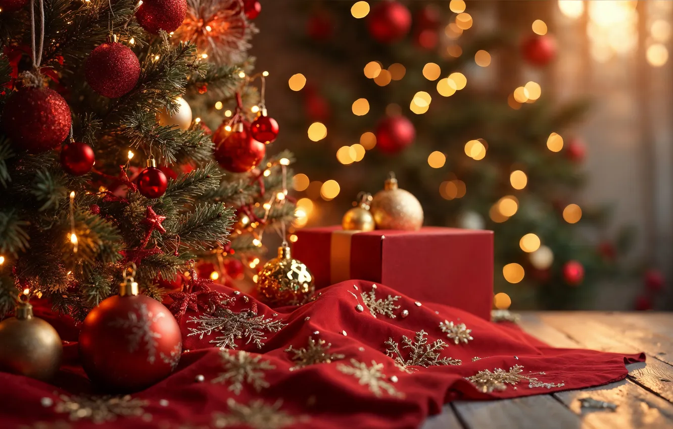 Photo wallpaper decoration, gift, tree, new year, Christmas, Christmas, tree, celebration