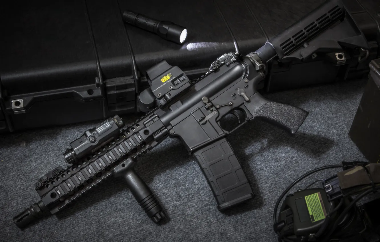 Photo wallpaper assault rifle, flashlight, automatic rifle, laser sight