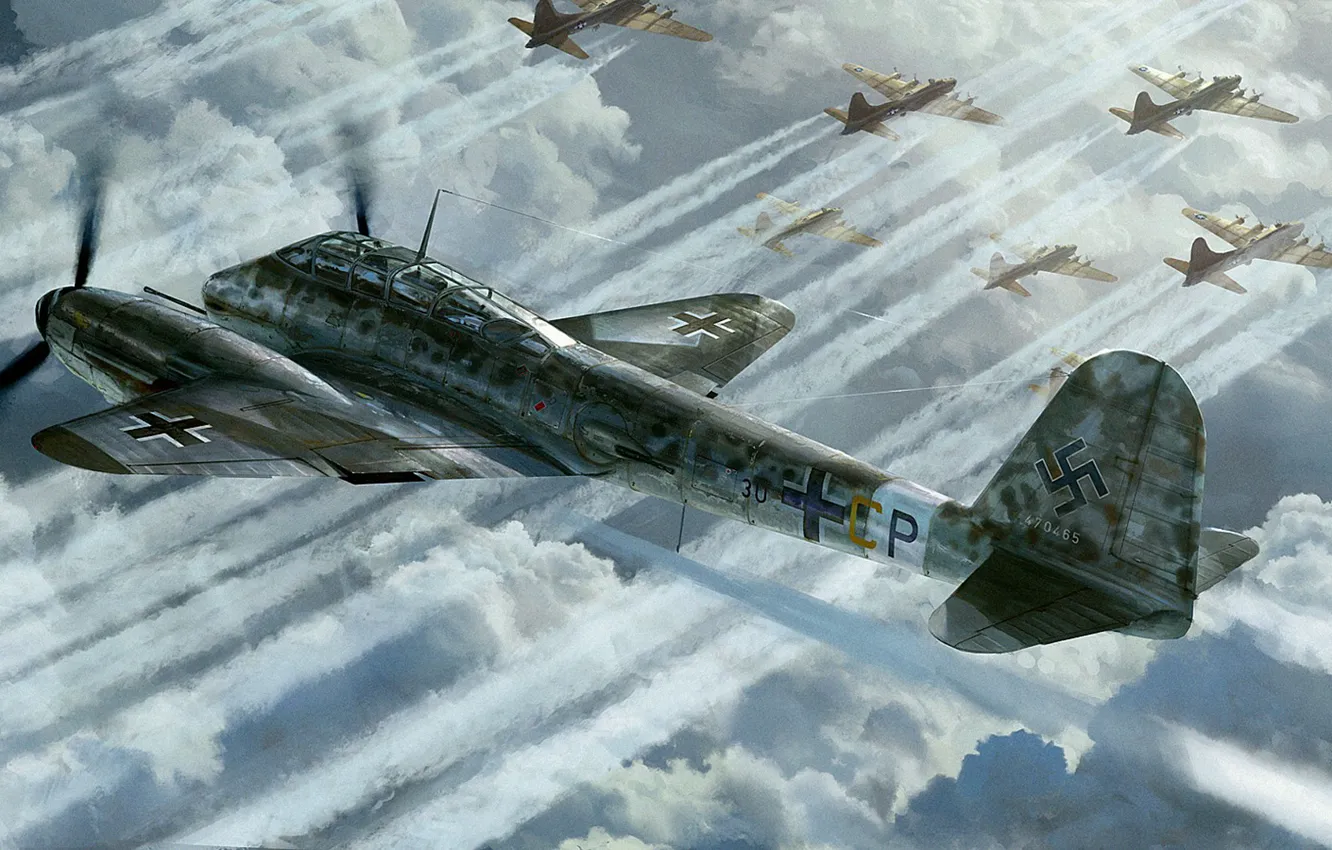 Photo wallpaper figure, art, hornet, Messerschmitt, Hornisse, B-17, Me.410, German heavy fighter-bomber