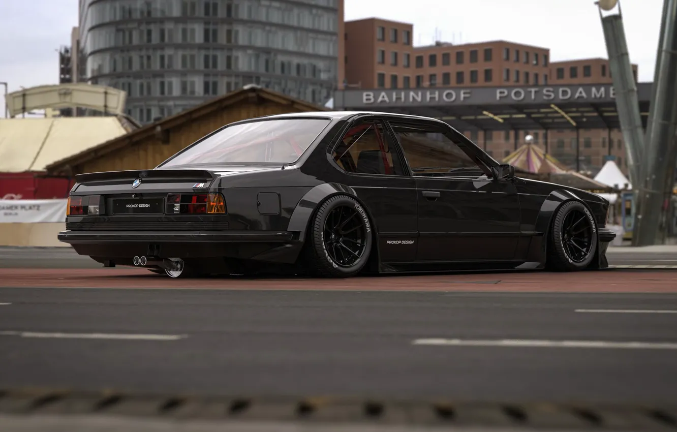 Photo wallpaper machine, auto, the city, rendering, black, BMW, bmw m6, Concept Art