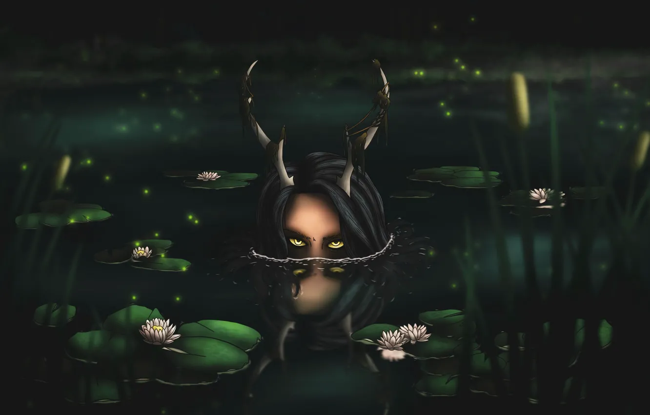 Photo wallpaper water, lake, being, horns, peer