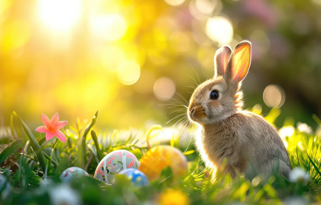 Photo wallpaper flowers, eggs, spring, colorful, Easter, happy, flowers, spring