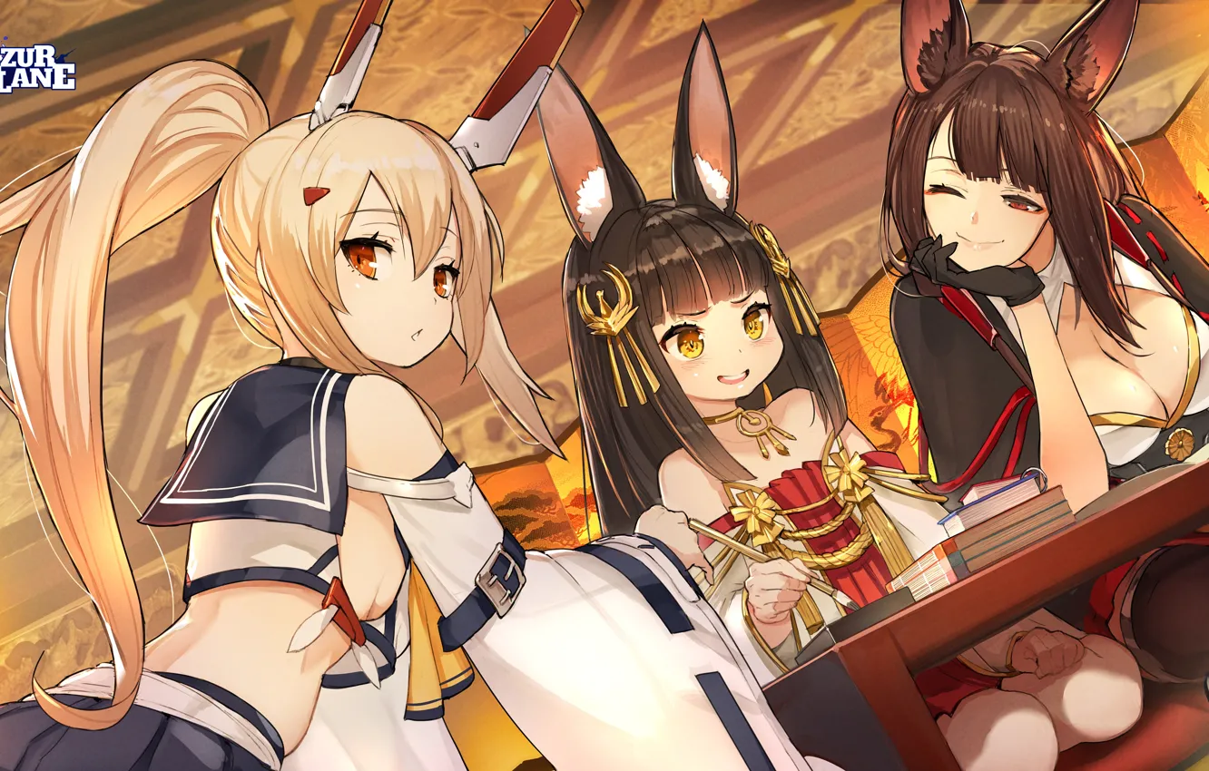 Photo wallpaper sexy, cleavage, thighhighs, long hair, dress, girls, brown hair, boobs