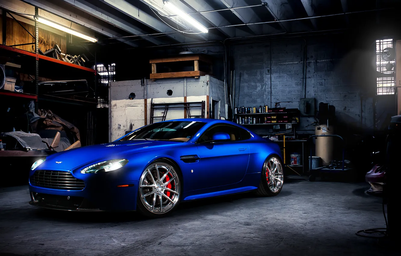 Photo wallpaper machine, blue, cars, garage, Fishy Aston 4