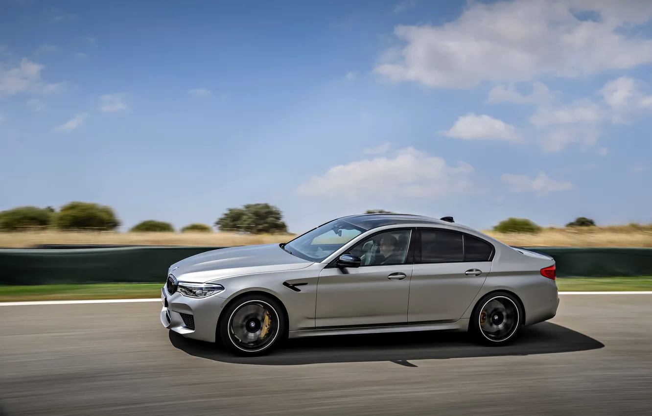 Photo wallpaper grey, speed, BMW, profile, sedan, 4x4, 2018, four-door