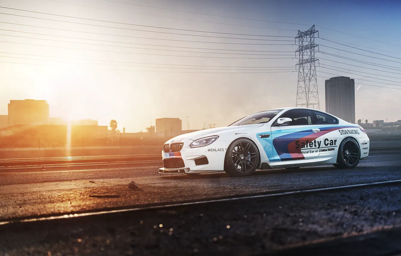 Photo wallpaper white, sunset, bmw, BMW, railroad, white, side view, f13