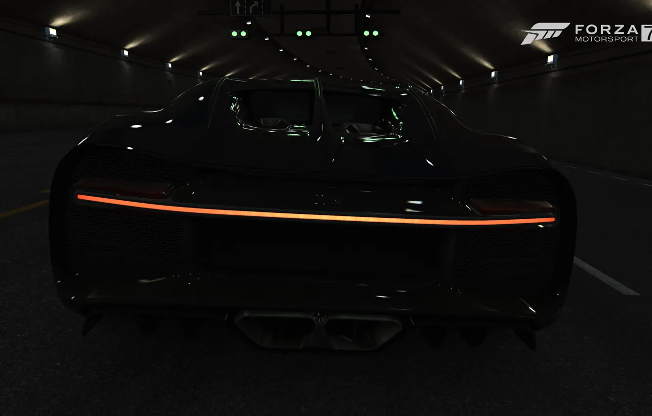 Photo wallpaper HDR, Bugatti, Lights, Xbox One, Tunnel, UHD, Chiron, Forza Motorsport 7