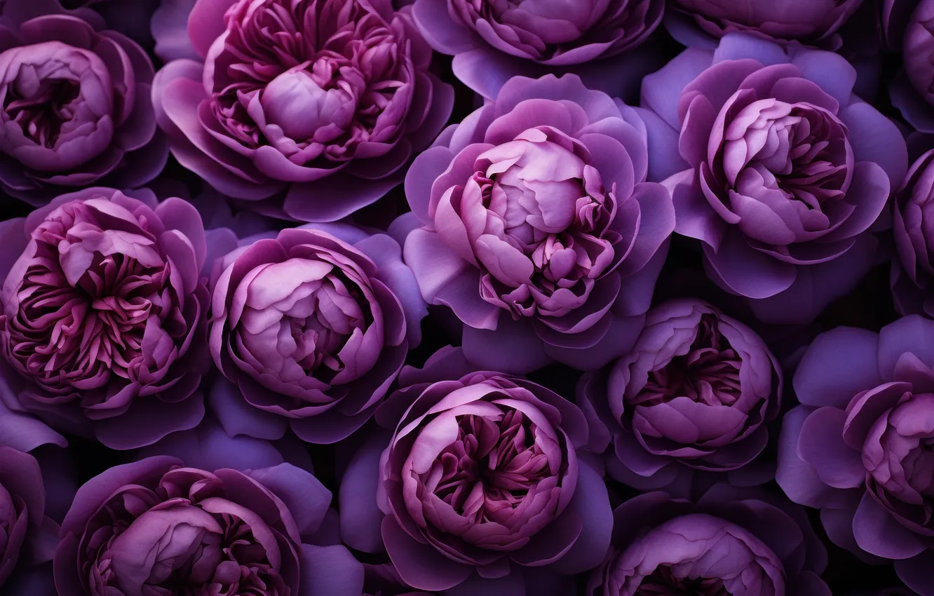Photo wallpaper flowers, a lot, lilac, peonies, AI art, neural network